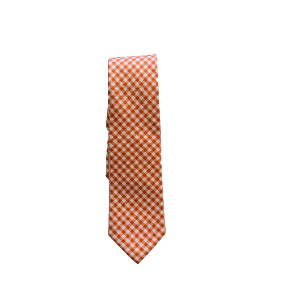 Tommy Hilfiger 100% Silk Mens Tie Orange Gingham Check 3 x 57 EUC Preppy